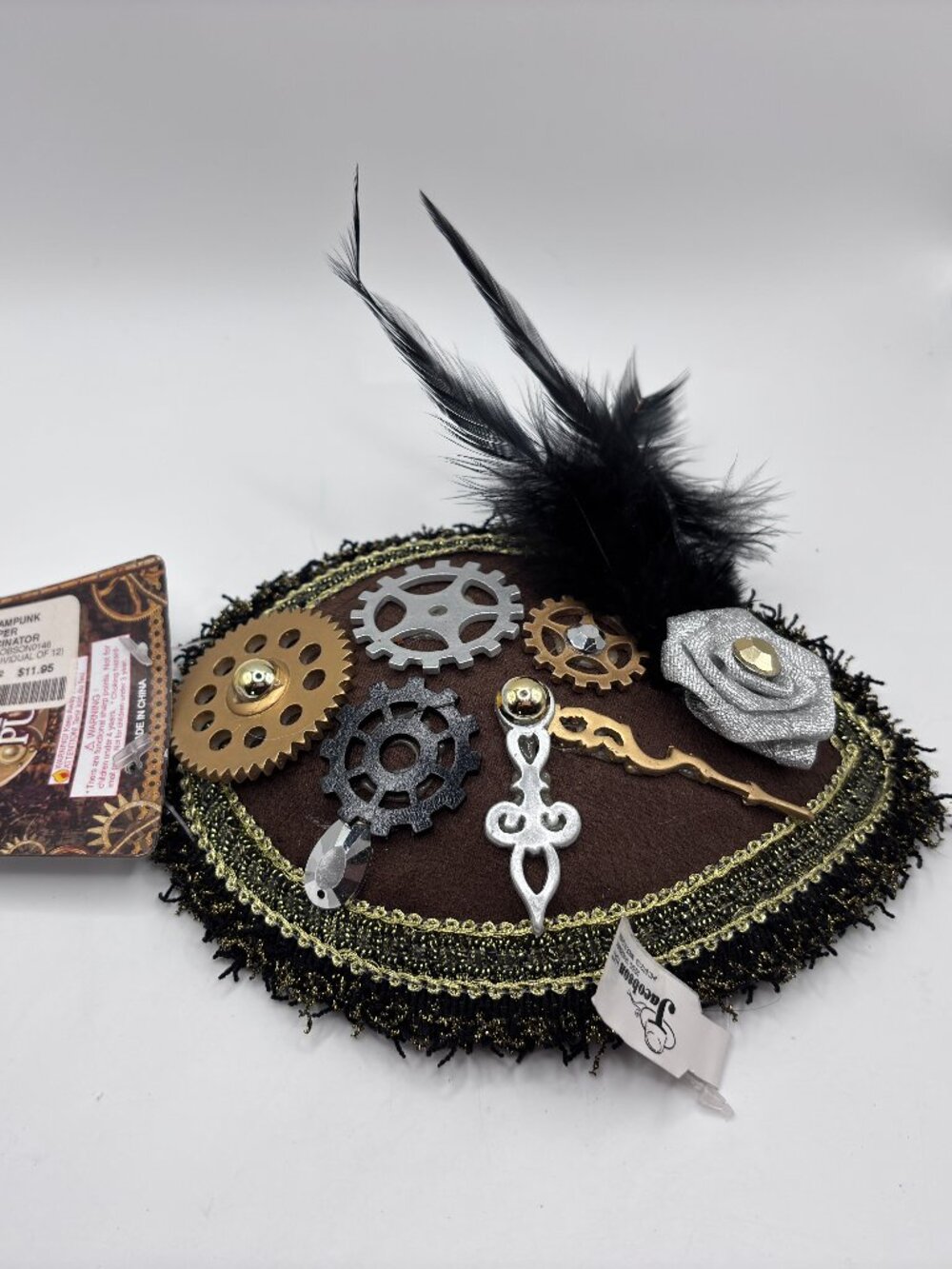 Jacobson Hat Co Steampunk Topper Fascinator NWT Black feather Brown Gold Silver